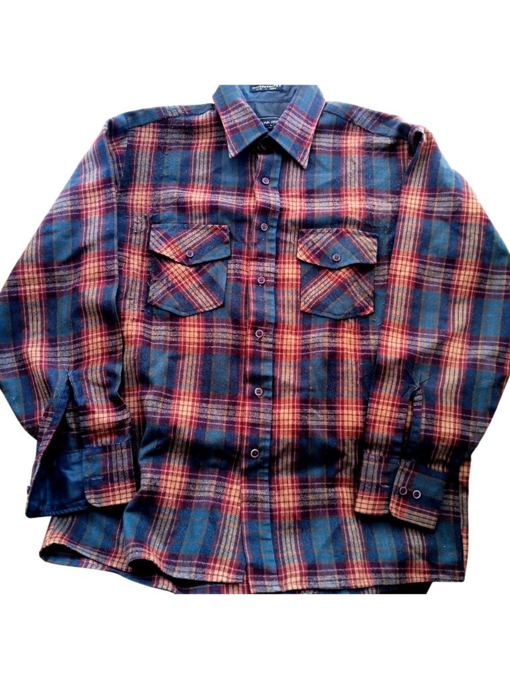 Vintage Large Flannel Shirt Skater Van Heusen Mens Plaid Korea 1980's Acrylic